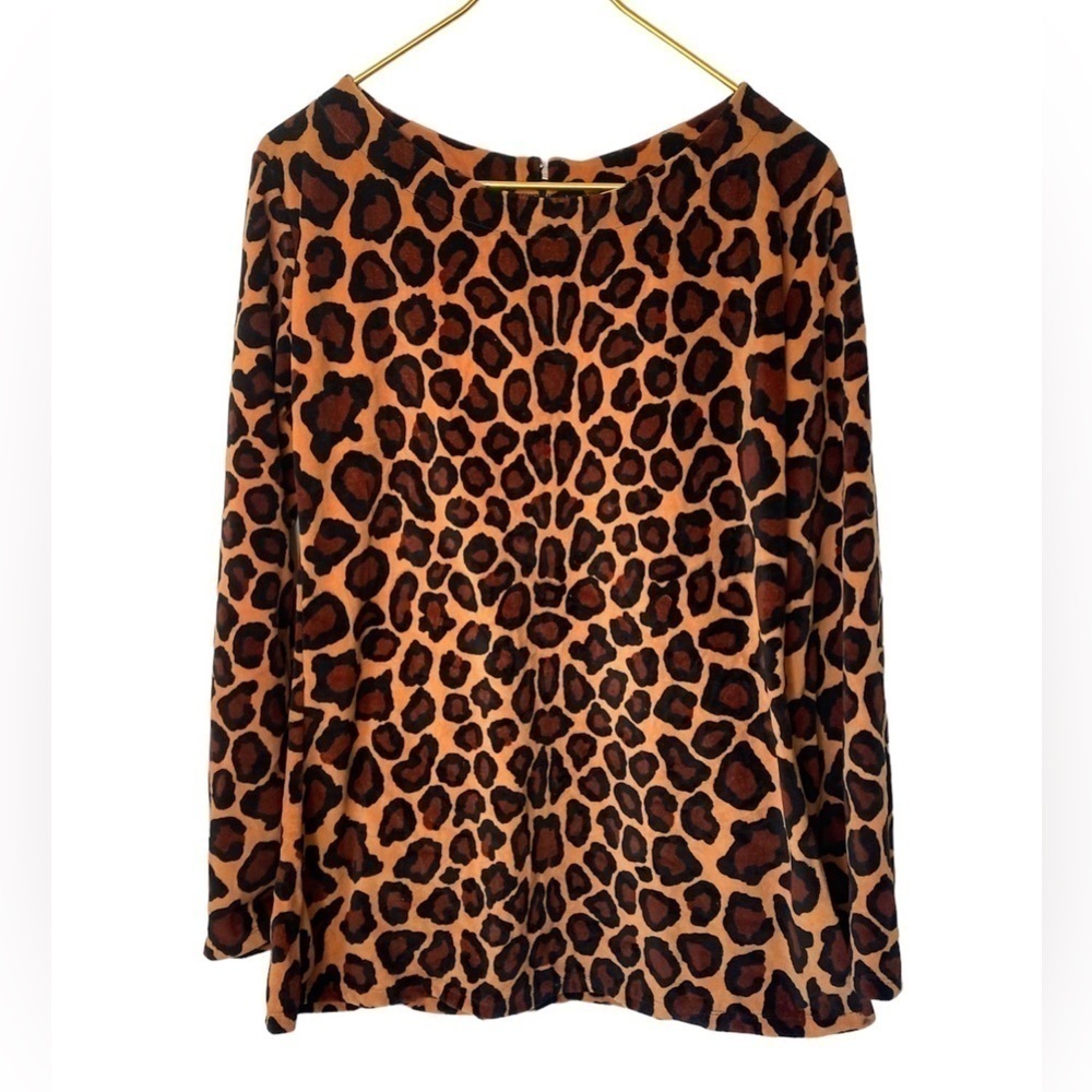 Religion Brown Animal Print Retro Velour Bell Sleeve Soft Shirt Women’s Medium